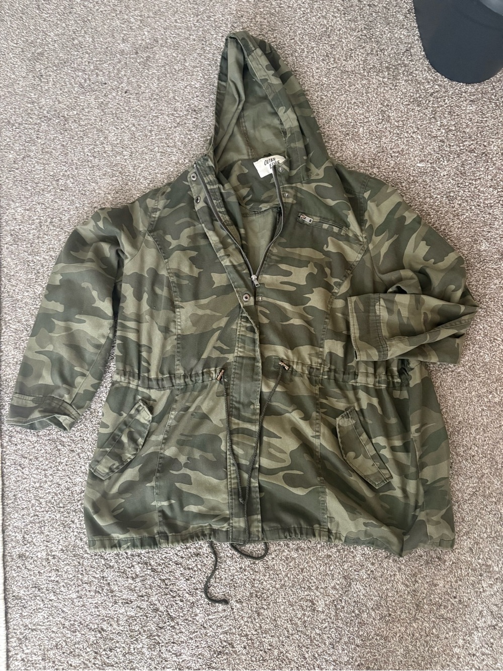 Women’s Camo Hooded Anorak Utility Jacket - Olive Green 3X